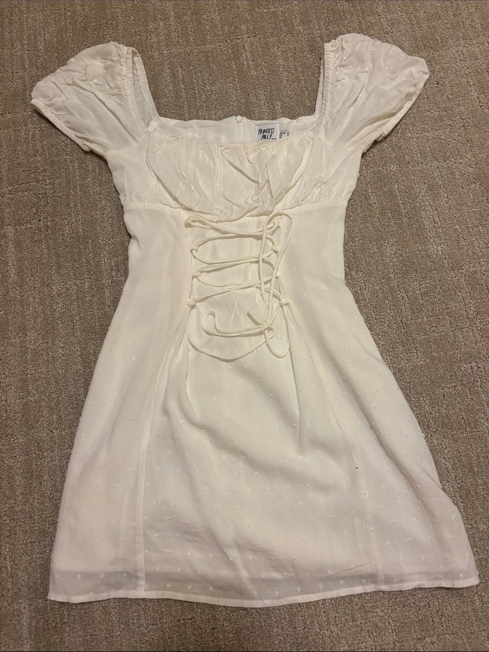 Princess Polly Cream Lace-Up Puff Sleeve Mini Dress